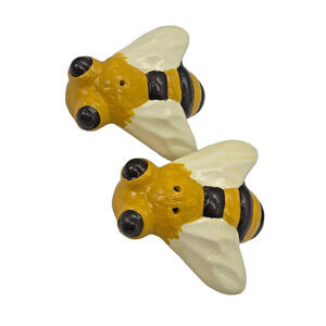 Bumble Bee Pottery Salt & Pepper Shakers Yellow Black Ceramic Collectible SET